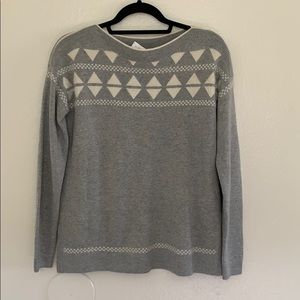 LOFT White and Gray Crew Neck‎ Sweater
